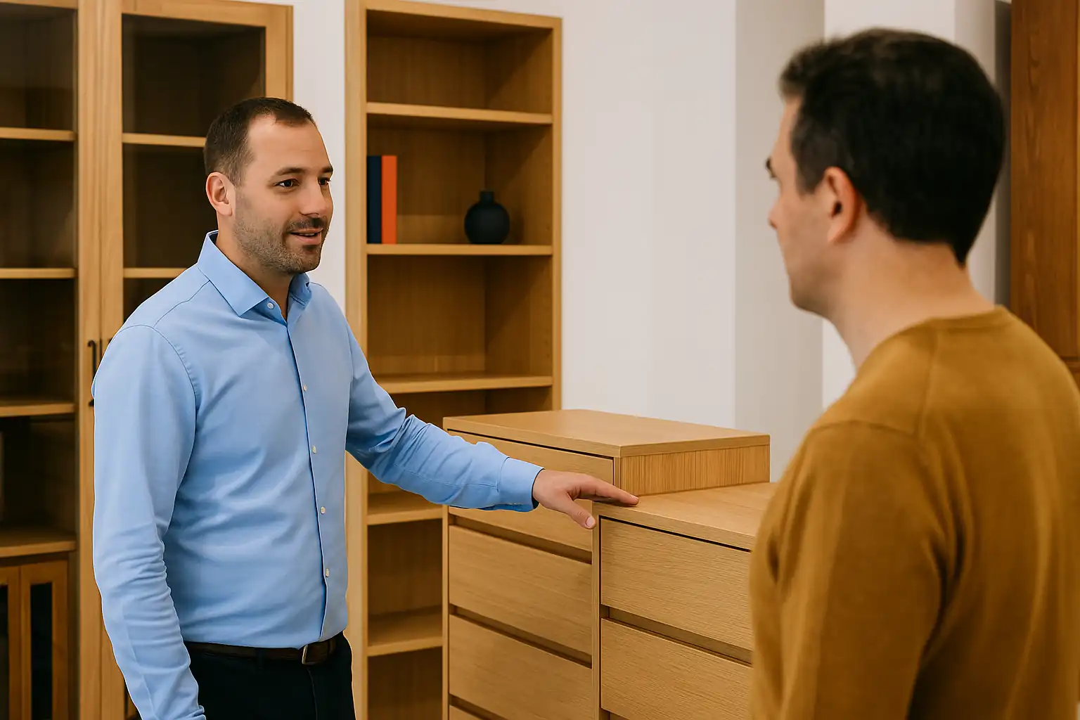 Asesor comercial de muebles en la exposición de Alcobendas