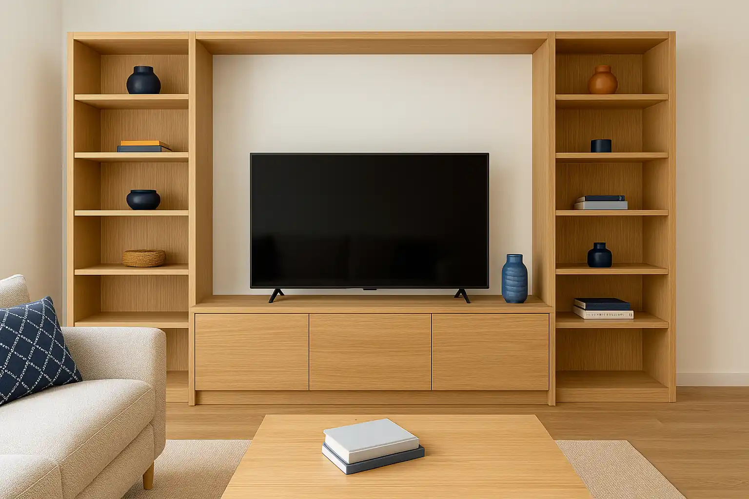 Muebles de salón a medida en roble en Alcobendas